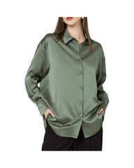 Elegant Satin Long Sleeve Shirt – Women's Classic Button-Down Blouse