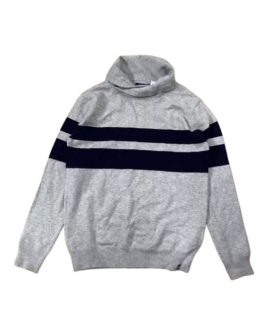 Grey Turtleneck Jumper with Black Stripes