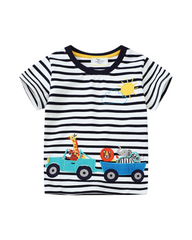 Short Sleeve Striped Cotton Tee-Dinosaur & Truck Summer Kids Tops