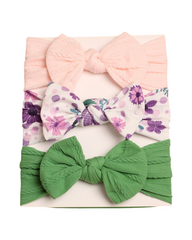 Assorted Baby Bow Headbands – Stretch Ribbed & Floral Print 3-Piece Set