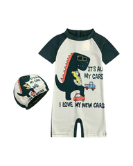 Dinosaur Rash Swimsuit with Swim Cap