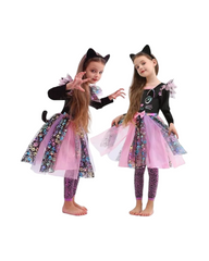 Sparkly Black Kitten & Girls Cosplay Dress Up Set - Halloween Outfit with Accessories