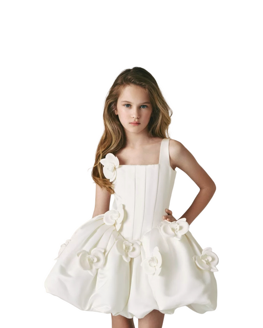 White Rosette Accent Tulle Sleeveless Special Occasion Dress