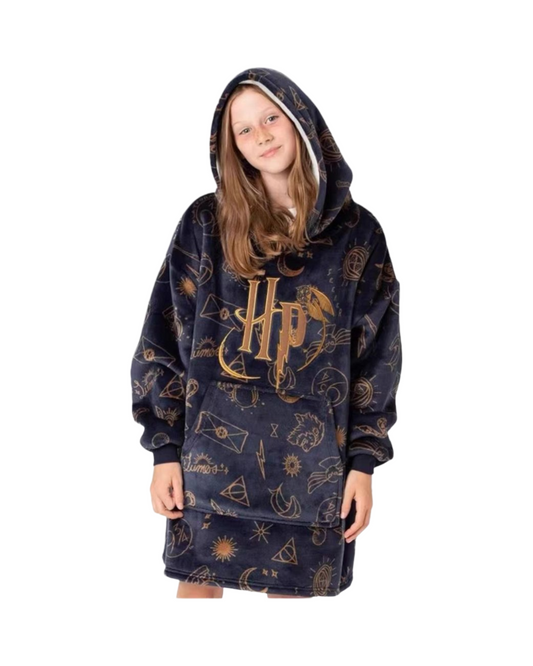 Oversized Fleece Hooded Wearable Blanket Robe with Pockets – Unisex Plaid & Print Loungewear