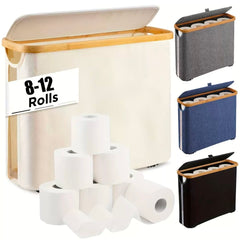 Slim Toilet Paper Storage Holder Organizer with Bamboo Lid