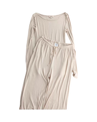 Silk Blend 2-Piece Lounge Set – Fitted Long Sleeve Turtleneck Top & Wide-Leg Pants Outfit