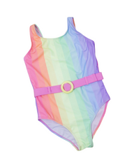 Rainbow Stripe Belted One Piece Swimwear