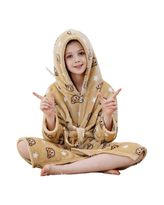 Plush Hooded Bathrobe - Soft Fleece Sleepwear & Loungewear for Kids