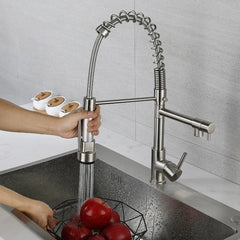 High-Arc Commercial Kitchen Faucet with Pull-Out Sprayer – Heavy Duty Hot and Cold Water Sink Mixer Tap