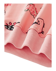 Long Sleeve Dinosaur Print Sweatshirt For Girls Featuring Ribbed Cuffs and Hem