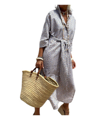 High Split Long Button-Up Shirt Dress