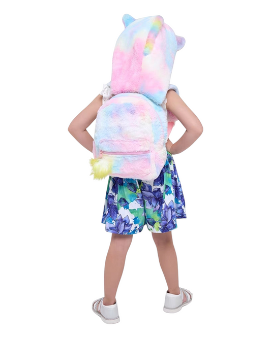 Hooded Plush Rainbow Unicorn School Backpack