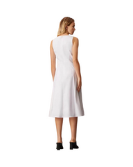 Sleeveless White Round Neck Shift Dress Mid Length Casual Summer Midi Dress