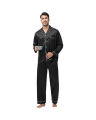 Classic Silk Satin Pajamas for Men Two-Piece Long Sleeve Sleepwear Set