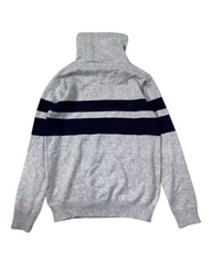 Grey Turtleneck Jumper with Black Stripes