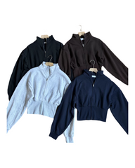 Cropped Zip Up Fleece Jacket Women – Lightweight Oversized High Collar Casual Activewear Sweatshirt