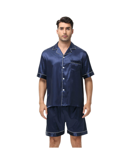 Luxury Short Sleeve Men's Satin Pajamas – Lightweight V-Neck Shirt & Shorts Set