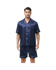 Luxury Short Sleeve Men's Satin Pajamas – Lightweight V-Neck Shirt & Shorts Set