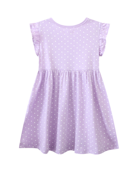 Lilac Purple Unicorn and Rainbow Print Cotton Dress for Toddlers and Girls