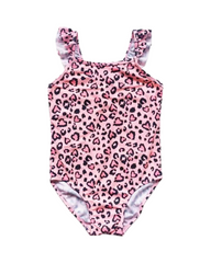 Sleeveless Infant Girls Cheetah Swimsuit – Ruffle Shoulder Summer One-Piece