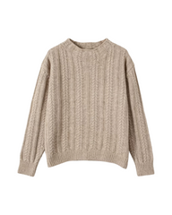 Beige Cable Knit Crew Neck Long Sleeve Sweater