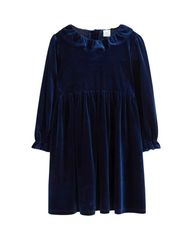 Velvet Long Sleeve Toddler and Girls Dress with Ruffled Collar