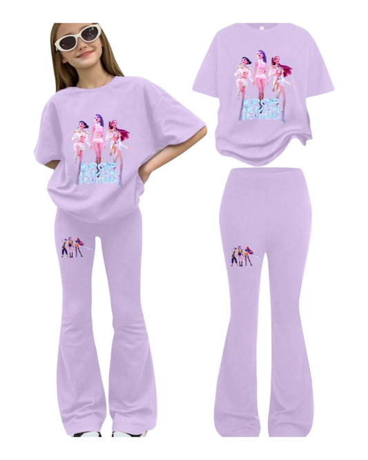 Comfortable K-POP Girl Graphic Print T-Shirt And Long Pants Outfit