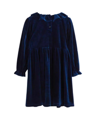 Velvet Long Sleeve Toddler and Girls Dress with Ruffled Collar