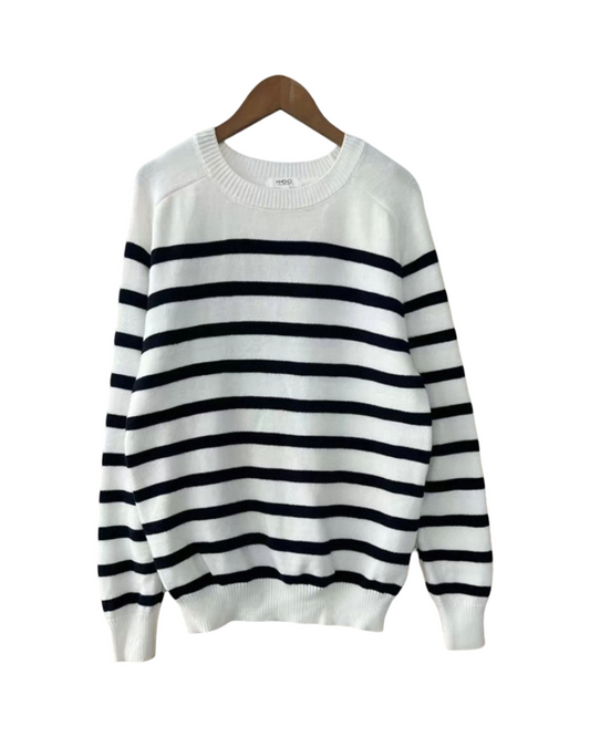Classic Striped Breton Sweater – Long Sleeve Crewneck Pullover