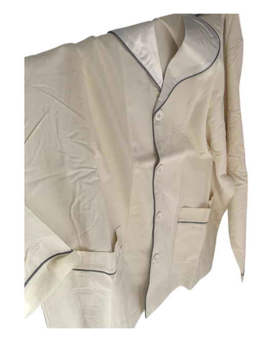 Long-Sleeved 50% Silk Shirt and Pants Cream Pyjama Set