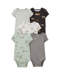 Baby Boys' 100% Cotton Patterned Onesie 5PCS Set