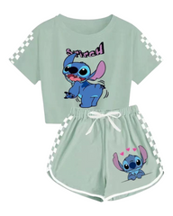Kids Stitch Cartoon Print T-Shirt with Shorts Set