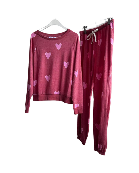 Women's Heart Print Long Sleeve Pajama Set