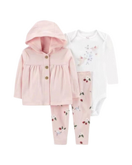 Cozy Fleece Hoodie, Baby Onesie, and Pants 3-Piece Daily Outfit Set