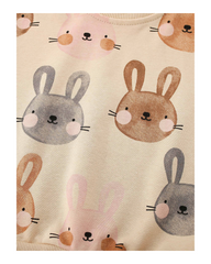 Beige Floral Bunny Printed Sweatshirt Girls Long Sleeve Pullover
