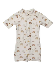 One-Piece Short-Sleeved Swim Suit with Zipper