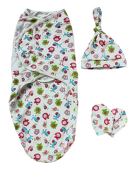 Newborn Baby Patterned Swaddle Outfit Set with Hat and Socks