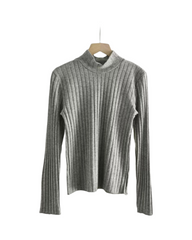 Ribbed Mock-Neck Long Sleeve Sweater – Stretch Fit Casual Pullover Top