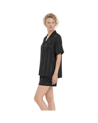 Short Sleeve V-Neck Button-Up Woven Women's Pajama Set