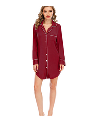 Button-Up Women's Long and Mid-Length Sleeve Nightshirt Sleepwear Dress