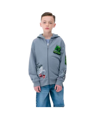 Light Blue Patchwork Zip Hoodie – Boys Streetwear Graphic Sweatshirt