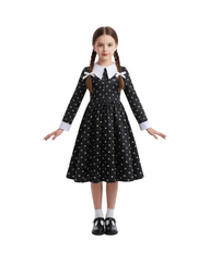 Black Gothic Style Long & Short Sleeve Cosplay Dress for Girls With Collar