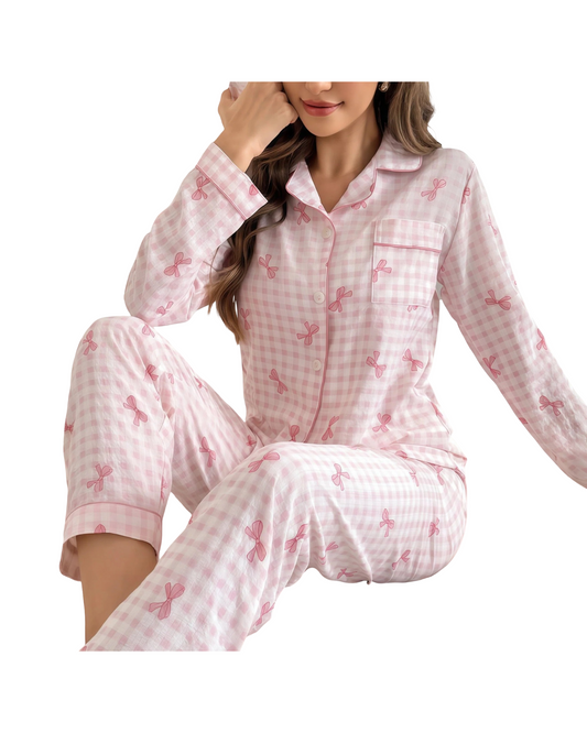 Cozy Printed Button-Up Women's Pajama Set – 2-Piece Long Sleeve Top and Pants Sleepwear