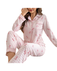 Cozy Printed Button-Up Women's Pajama Set – 2-Piece Long Sleeve Top and Pants Sleepwear