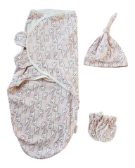 Patterned Baby Swaddle Set Outfit with Hat and Socks