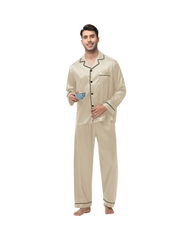 Classic Silk Satin Pajamas for Men Two-Piece Long Sleeve Sleepwear Set