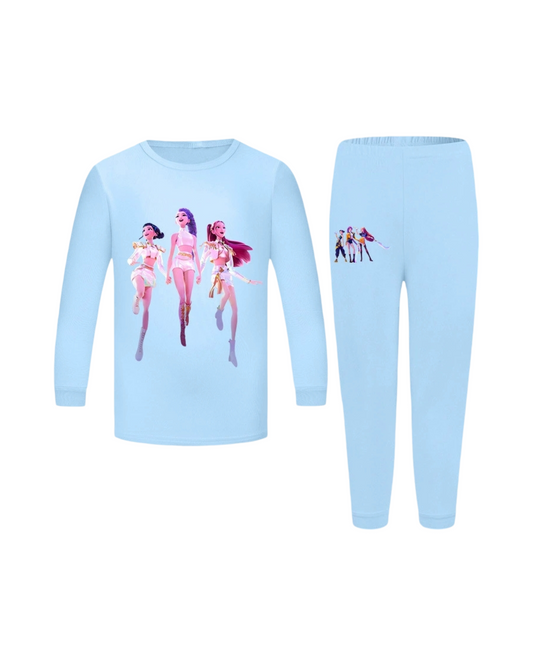 Kpop Demon Hunter Graphic Girls Pajama Set Long Sleeve Kids Sleepwear