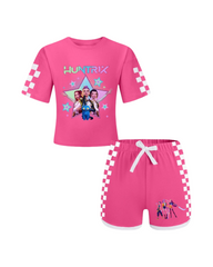 Girls Kpop Music Hunters Tracksuit Top Tee Shorts Sets