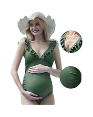 Maternity One-Piece Swimsuit – Ruched Sleeveless V-Neck Pregnancy Bathing Suit