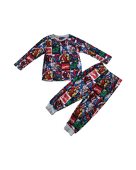 Marvel Superhero Comic Print Kids Pajamas Set - Long Sleeve Cotton Sleepwear